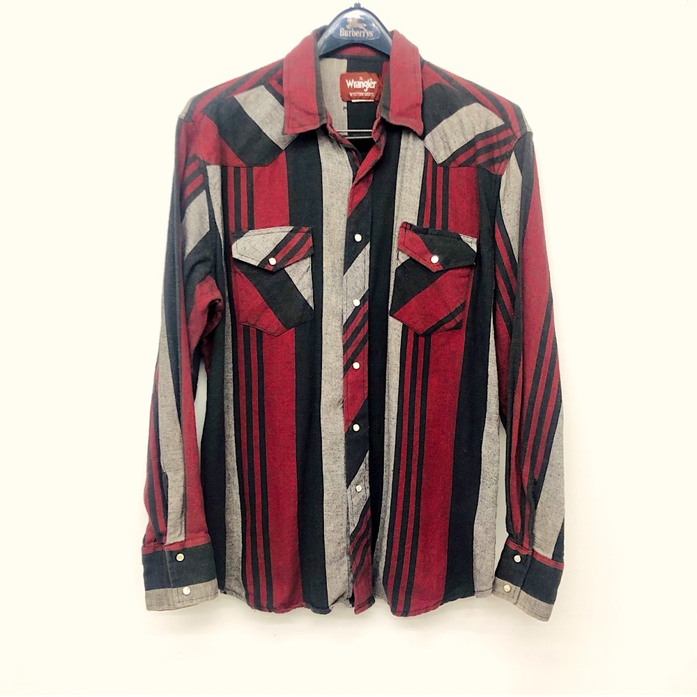Vintage Wrangler Western Shirt Red Black Gray Stripe